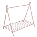 House Bed Tent Bed Frame Twin Size Metal Floor Play House Bed With Slat For Kids Girls Boysno Box Spring Needed Pink Pink Metal