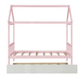 Solid Wood Twin House Bed Frame With Twin Size Trundle For Warm Pink Color, No Box Spring Needed Pink Pine