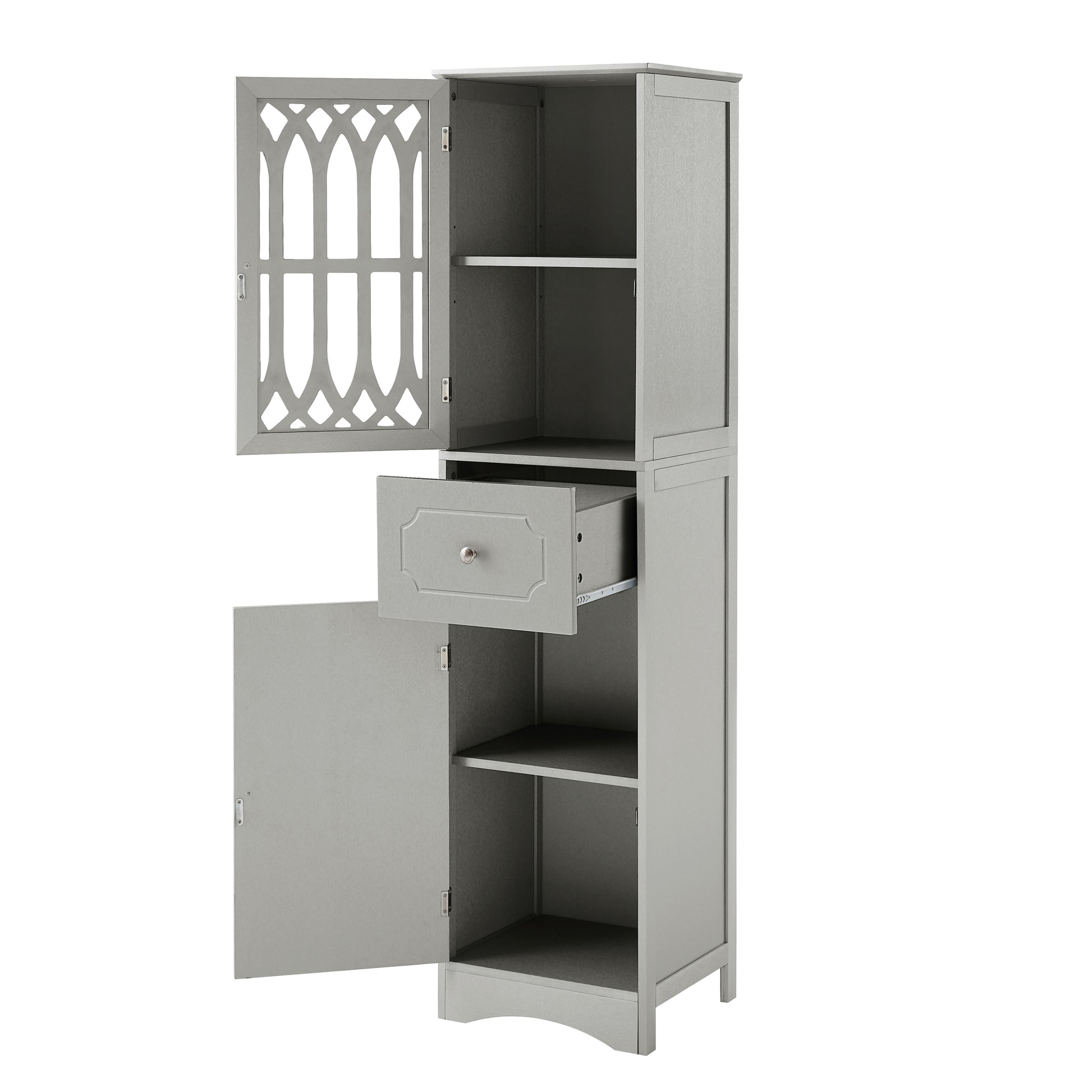 Tall Bathroom Cabinet, Freestanding Storage Cabinet With Drawer And Doors, Mdf Board, Acrylic Door, Adjustable Shelf, Grey Grey Mdf