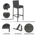 5 Pieces Outdoor Patio Wicker Bar Set, Bar Height Chairs With Non Slip Feet And Fixed Rope, Removable Cushion, Acacia Wood Table Top, Brown Wood And Gray Wicker Yes Gray Wicker