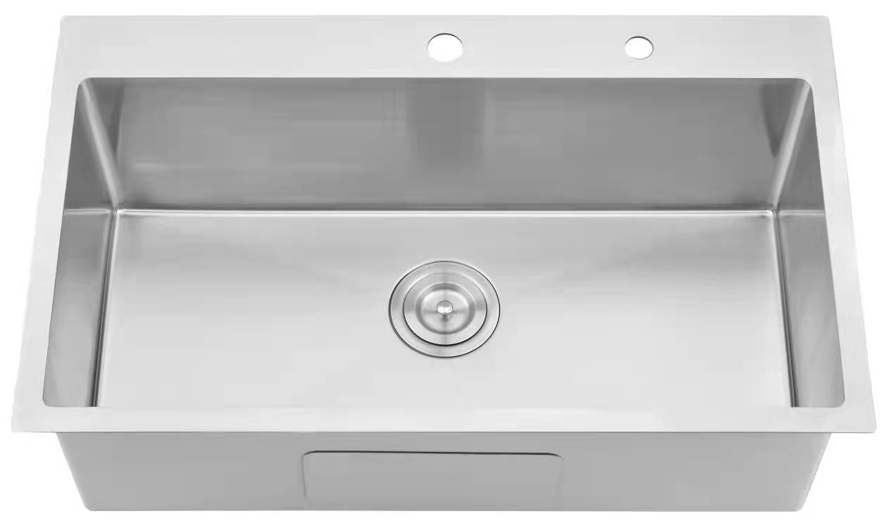 Stainless Steel 30 In 2 Hole Single Bowl Drop In Kitchen Sink With Bottom Grid And Basket Strainer Brushed Nickel Stainless Steel