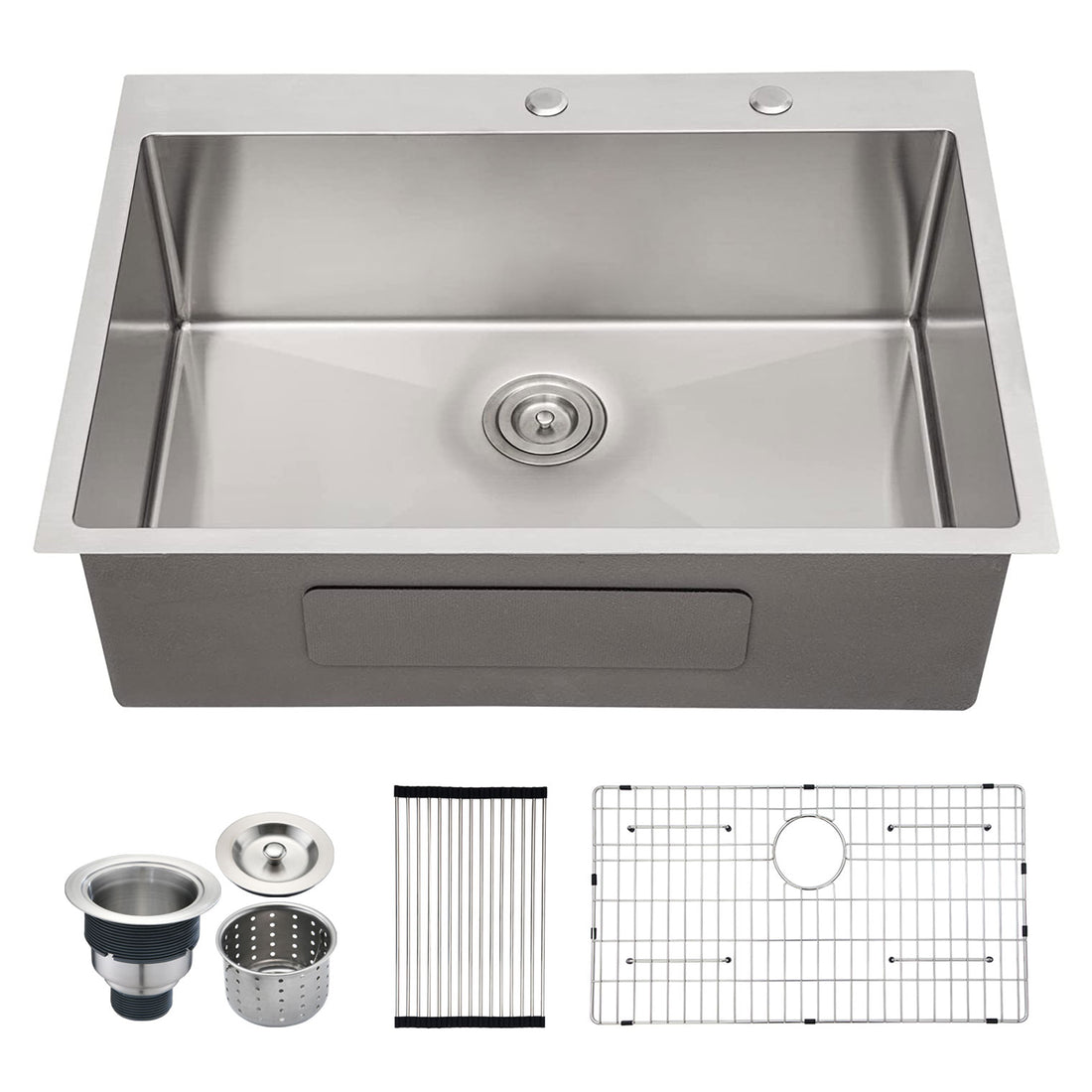 Stainless Steel 30 In 2 Hole Single Bowl Drop In Kitchen Sink With Bottom Grid And Basket Strainer Brushed Nickel Stainless Steel