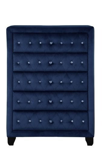 Sophia Queen 5 Pc Upholstery Bedroom Set Made With Wood In Blue Box Spring Not Required Queen Blue Wood 5 Piece Set Bedroom Contemporary,Modern Acacia Upholstered Velvet Tufted Wood