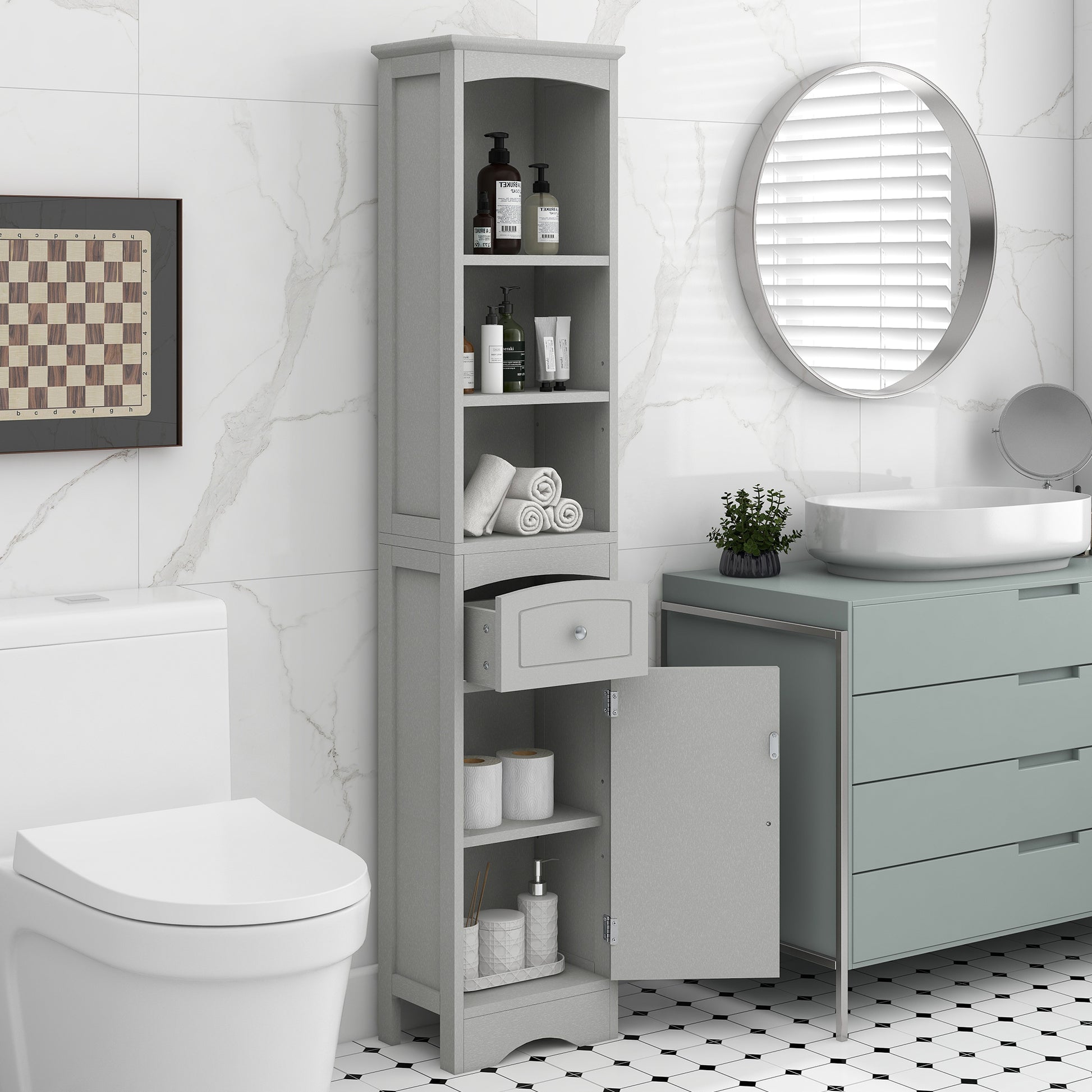 Tall Bathroom Cabinet, Freestanding Storage Cabinet grey-mdf