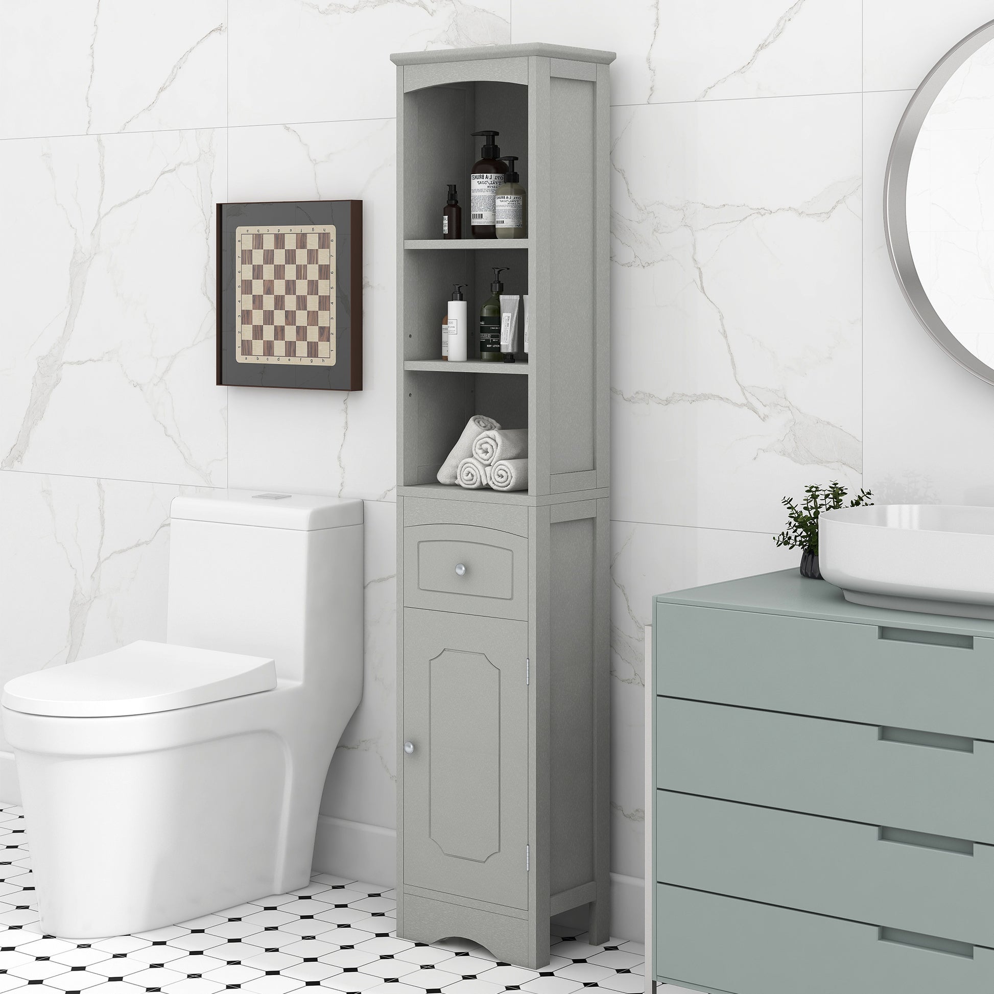 Tall Bathroom Cabinet, Freestanding Storage Cabinet grey-mdf