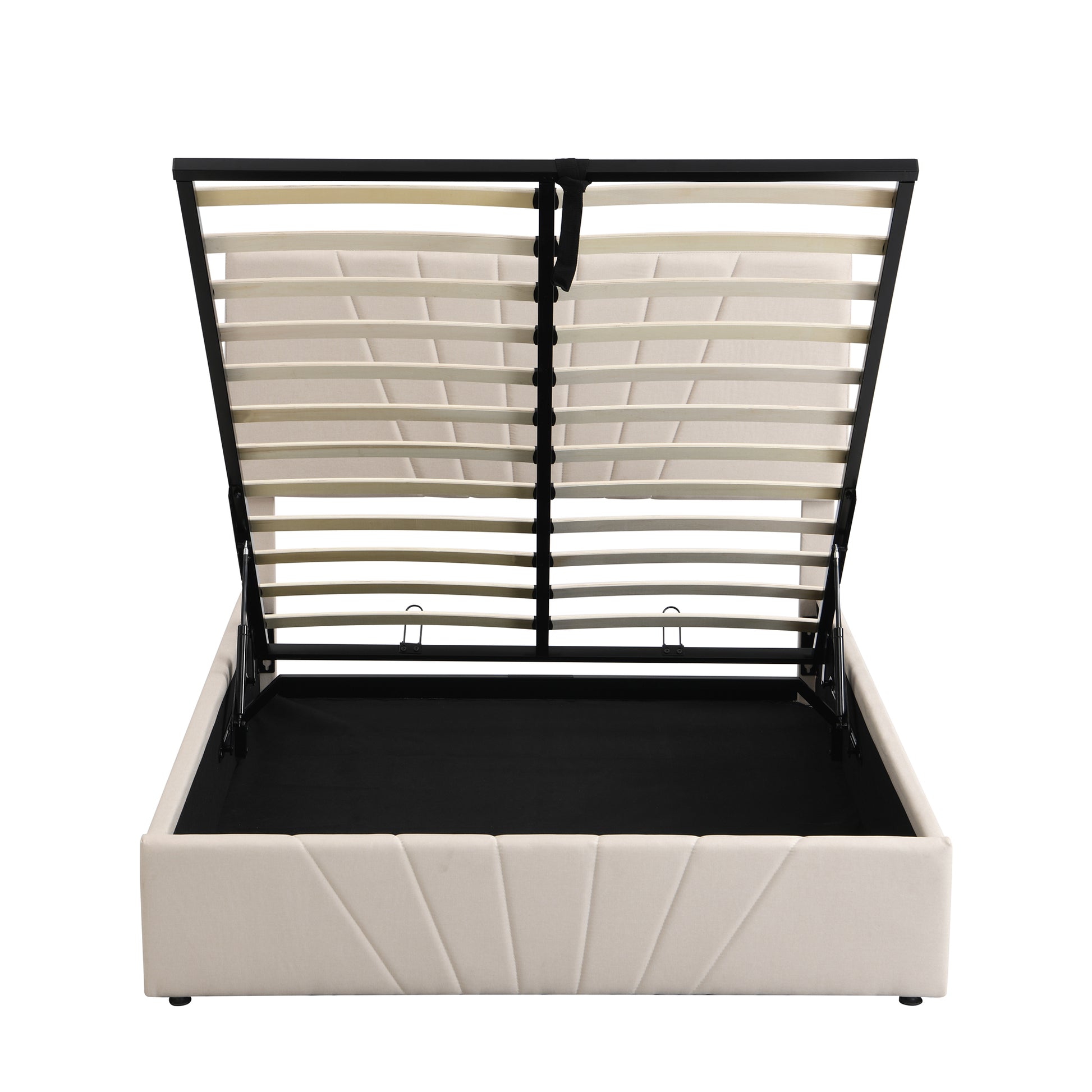 Full Size Upholstered Platform Bed With A Hydraulic Storage System Beige Beige Upholstered