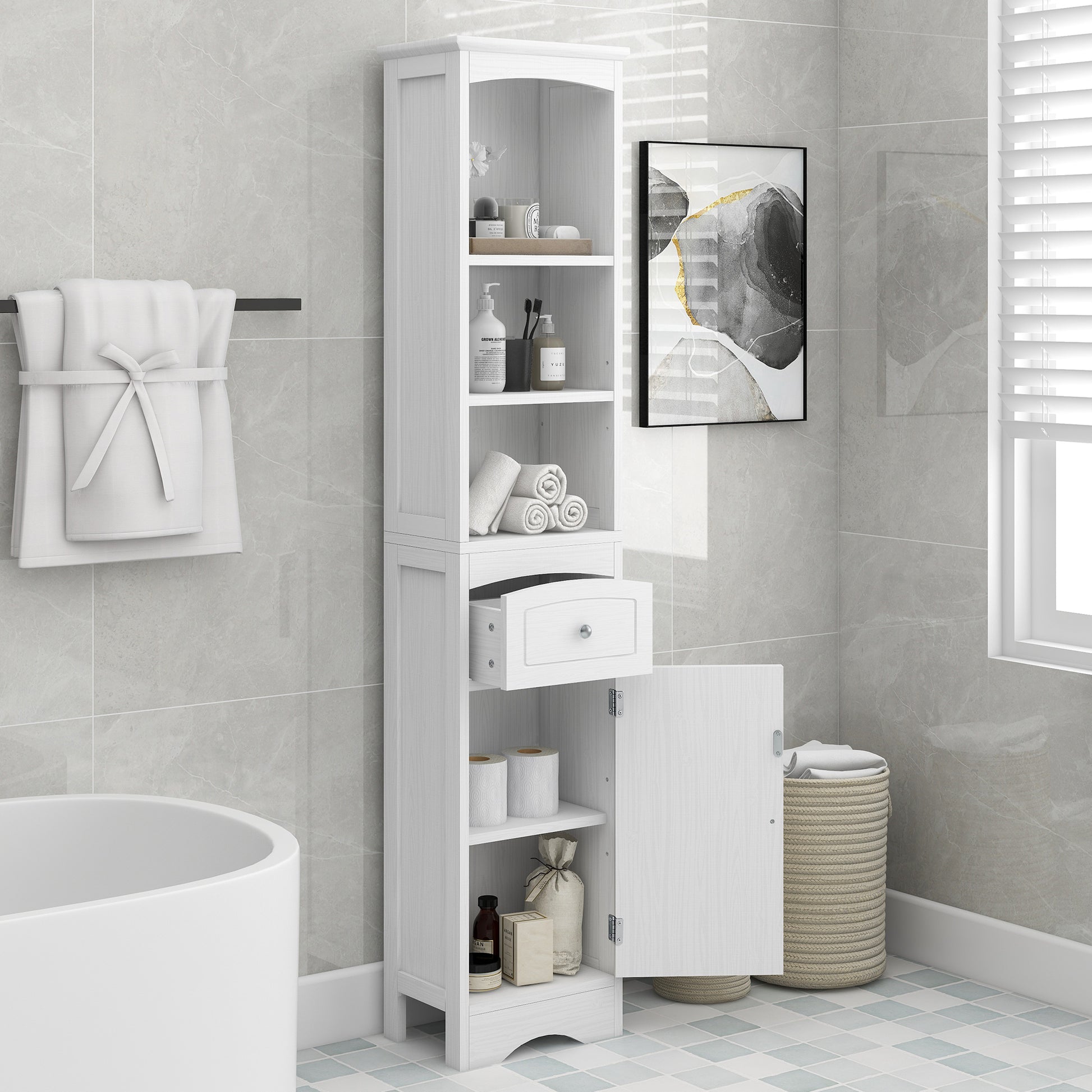 Tall Bathroom Cabinet, Freestanding Storage Cabinet white-mdf