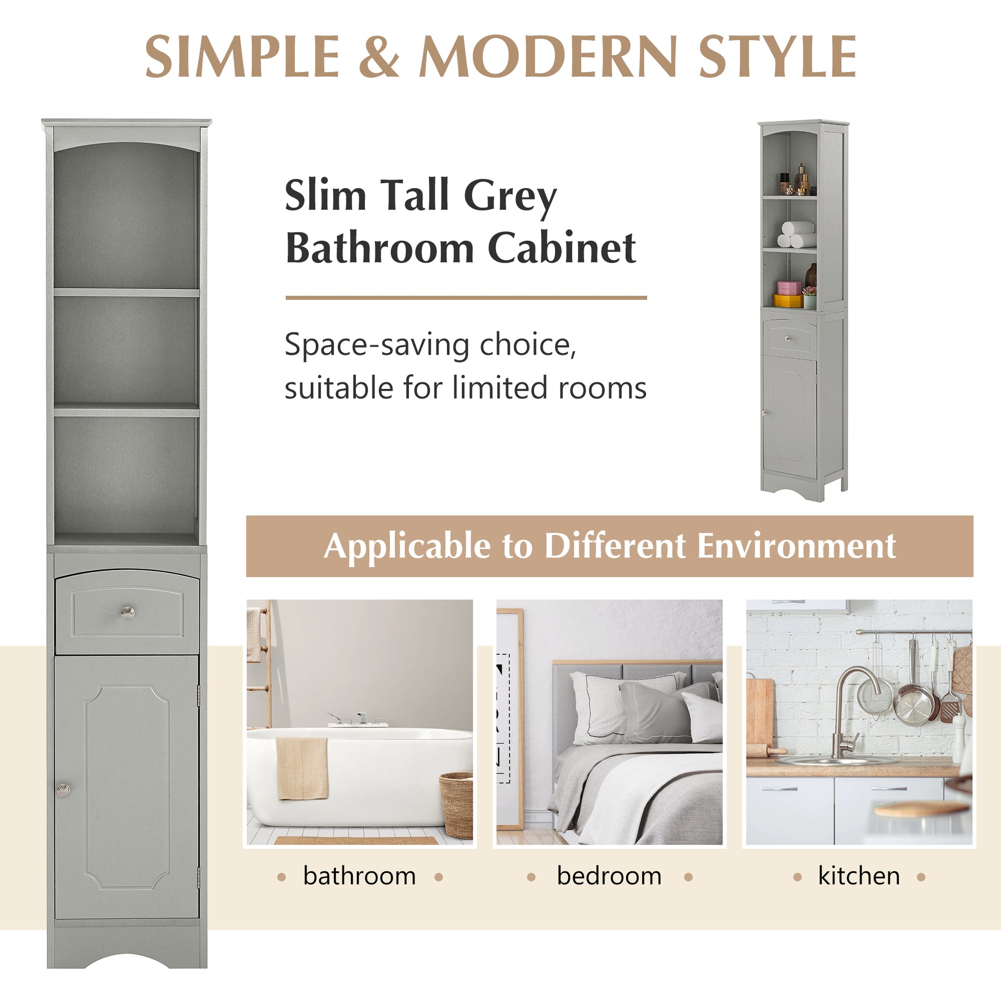 Tall Bathroom Cabinet, Freestanding Storage Cabinet grey-mdf