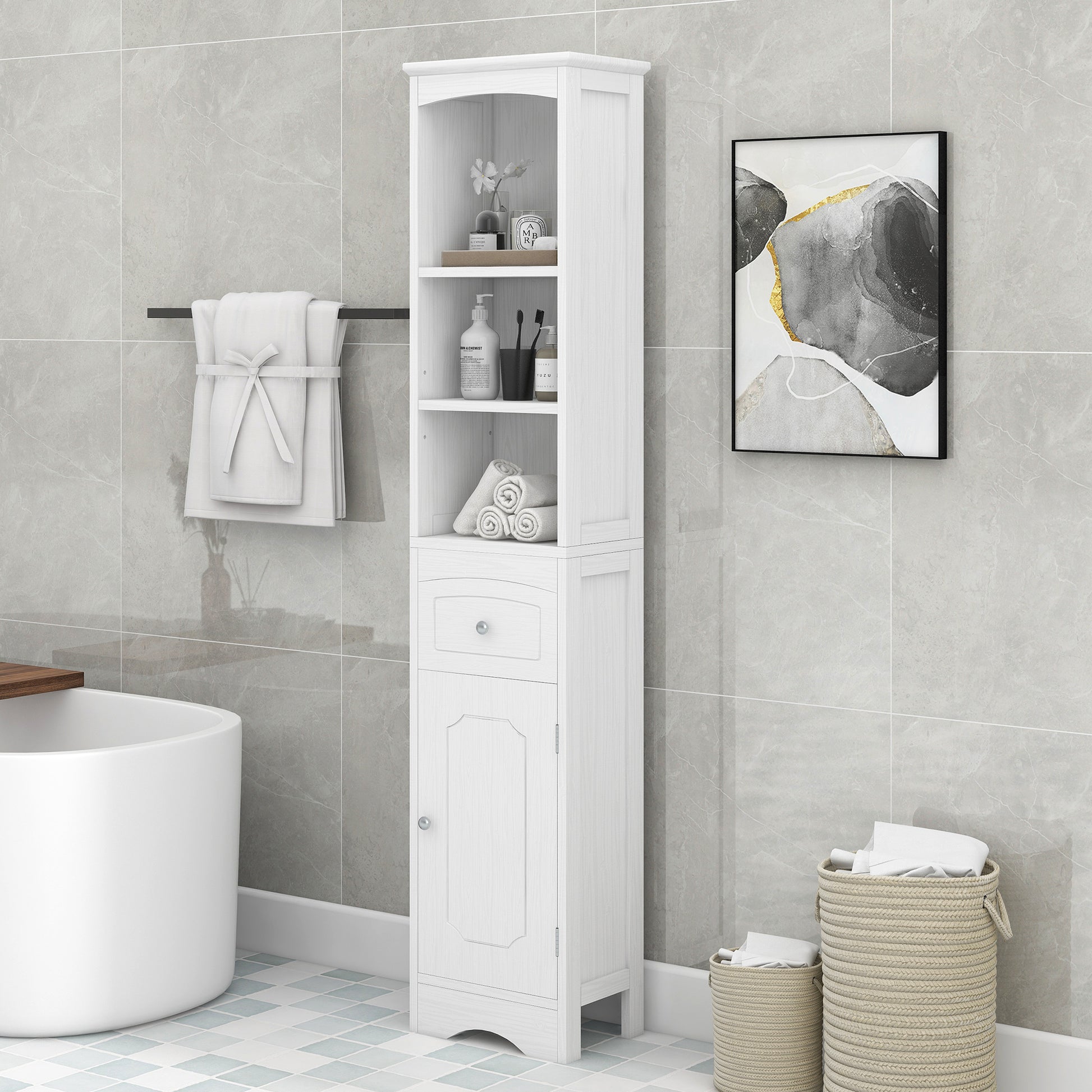 Tall Bathroom Cabinet, Freestanding Storage Cabinet white-mdf