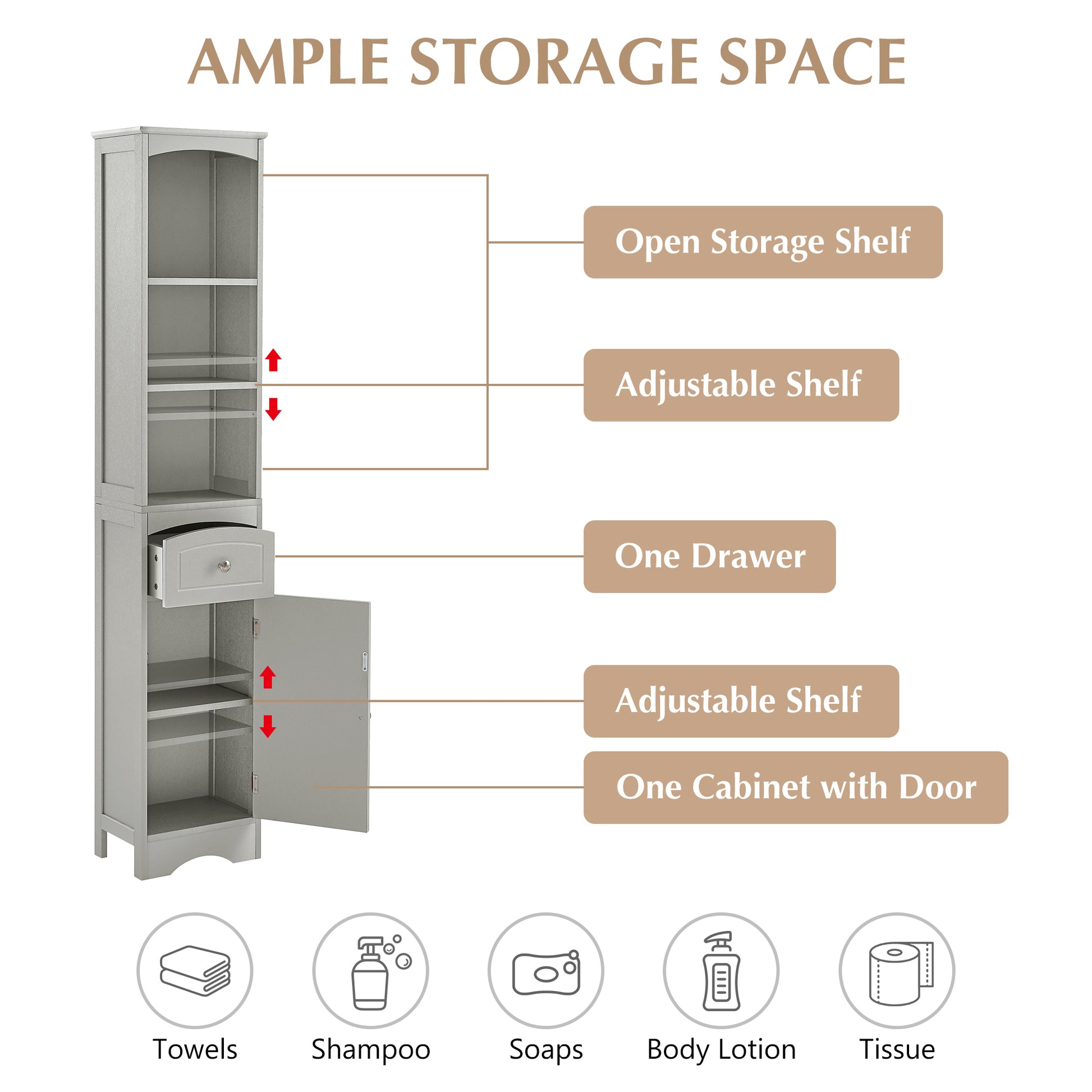 Tall Bathroom Cabinet, Freestanding Storage Cabinet grey-mdf