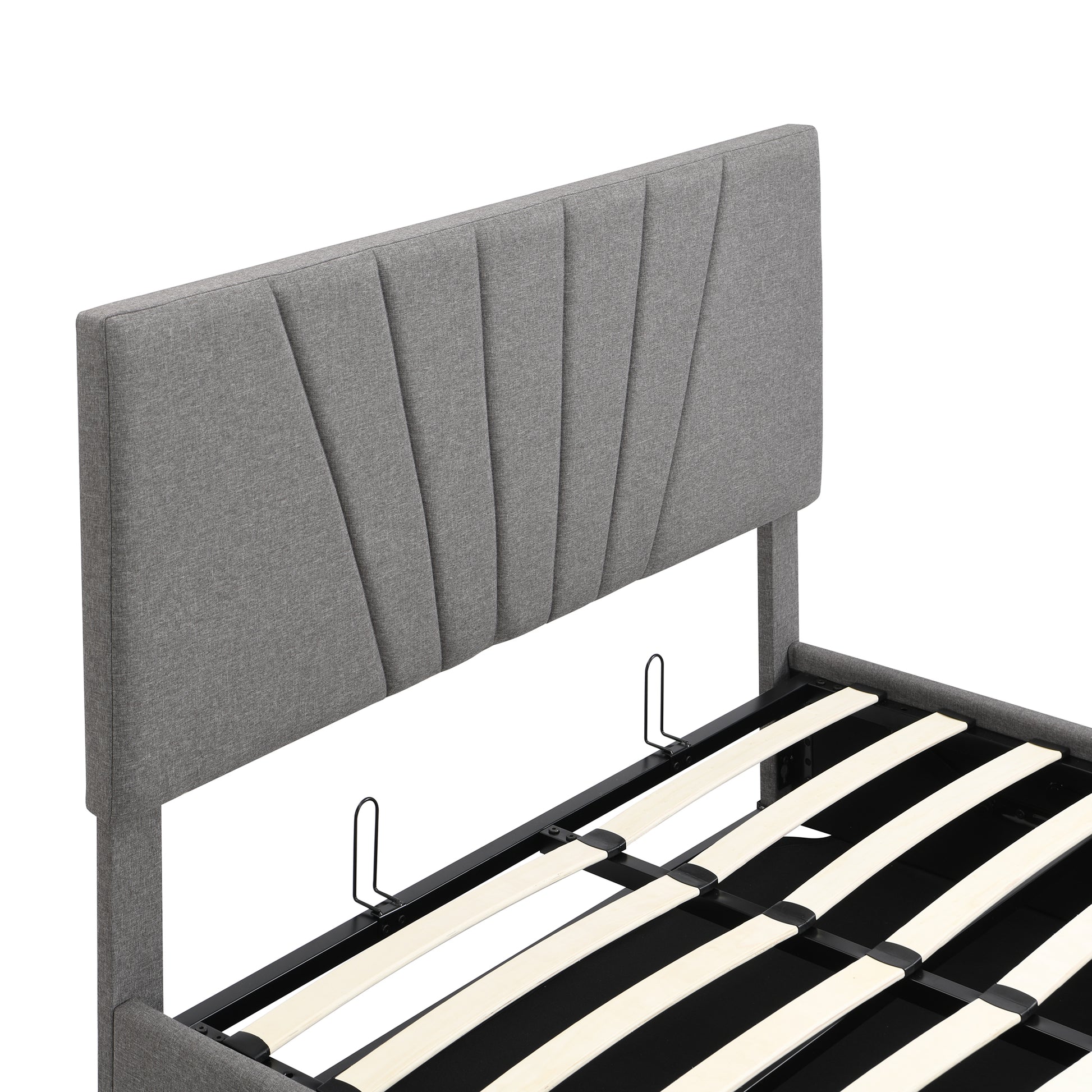 Full Size Upholstered Platform Bed With A Hydraulic Storage System Gray Gray Upholstered