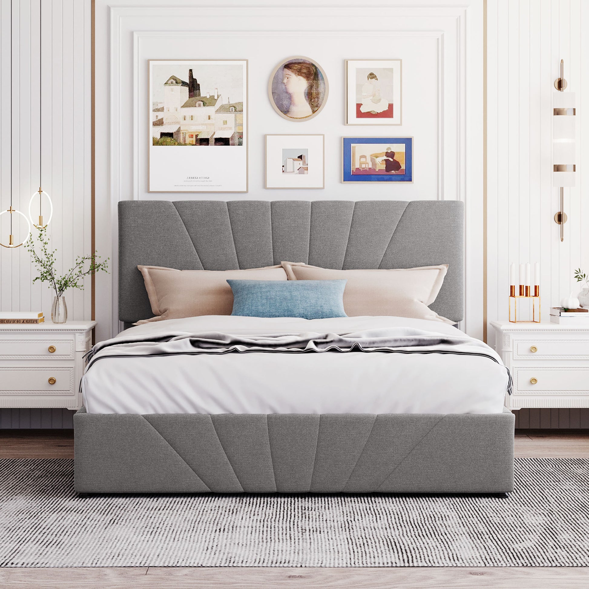 Queen Size Upholstered Platform Bed With A Hydraulic Storage System Gray Gray Upholstered