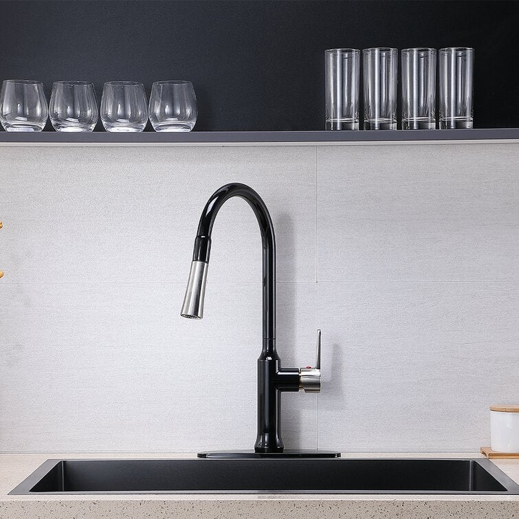 Pull Down Single Handle Kitchen Faucet With Accessories Matte Black Stainless Steel