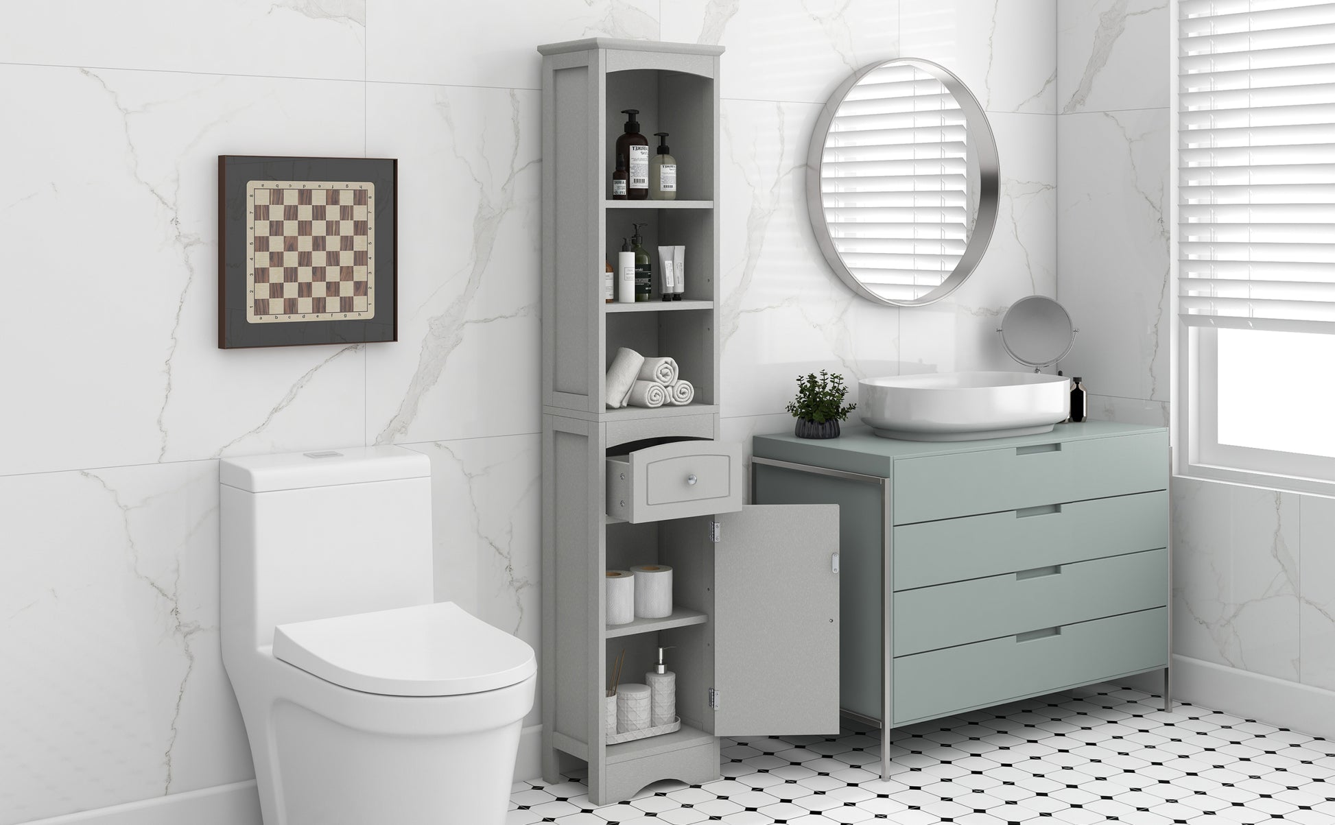 Tall Bathroom Cabinet, Freestanding Storage Cabinet grey-mdf