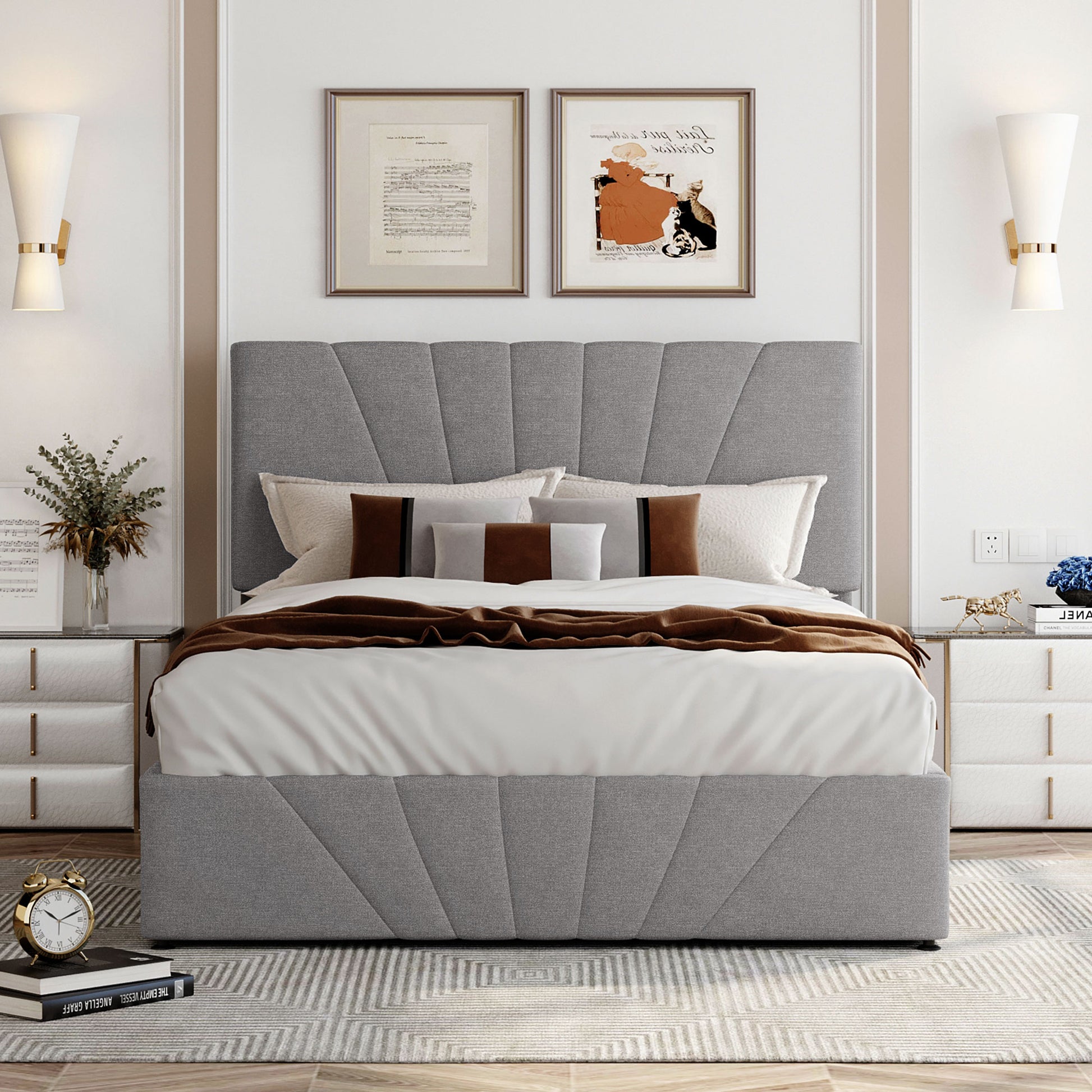 Full Size Upholstered Platform Bed With A Hydraulic Storage System Gray Gray Upholstered
