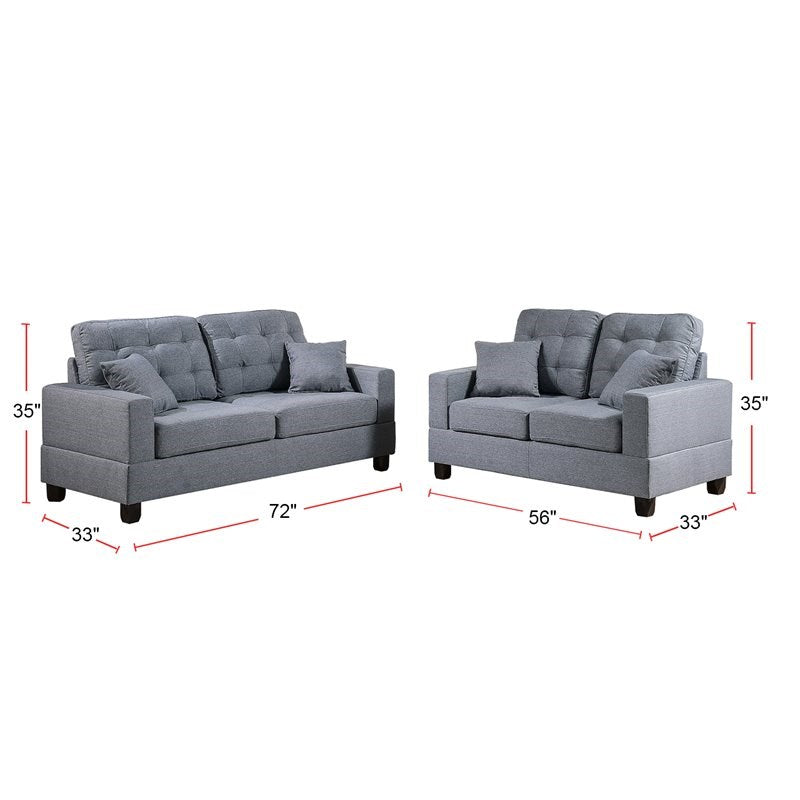 Living Room Furniture 2Pc Sofa Set Grey Polyfiber Tufted Sofa Loveseat W Pillows Cushion Couch Grey Wood Primary Living Space Tufted Back Contemporary,Modern Pine Square Arms Particle Board 4 Seat