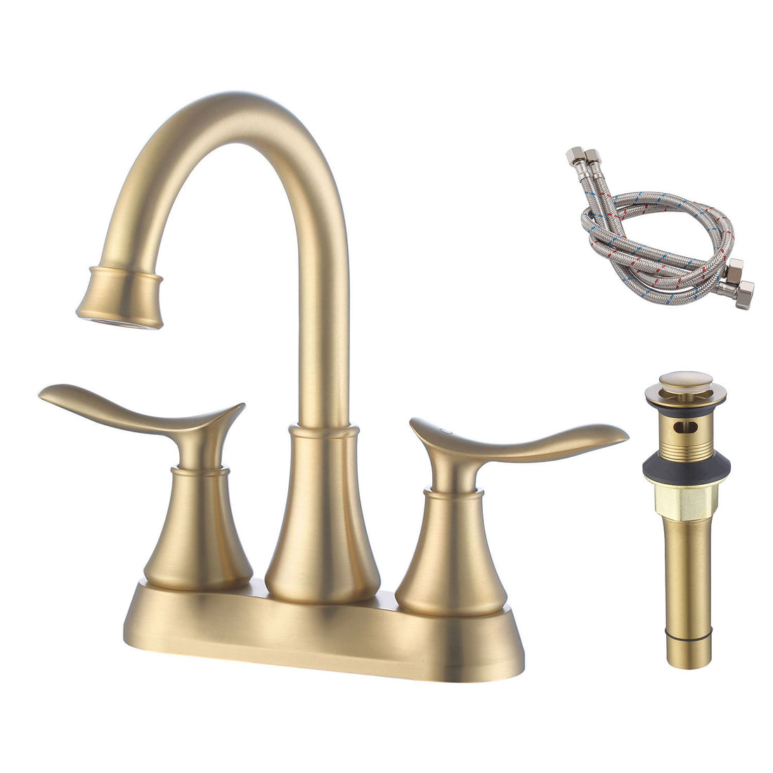 2 Handle 4 Inch Brushed Gold Bathroom Faucet,