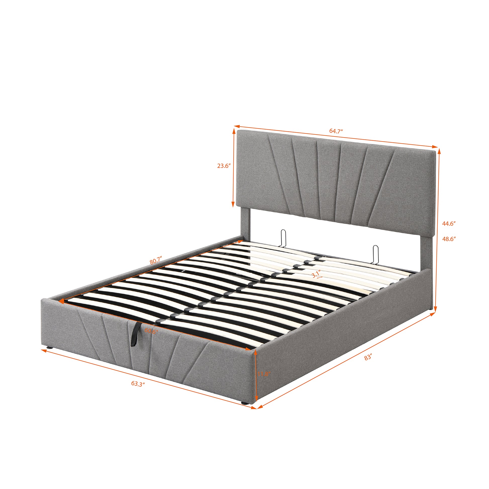 Queen Size Upholstered Platform Bed With A Hydraulic Storage System Gray Gray Upholstered