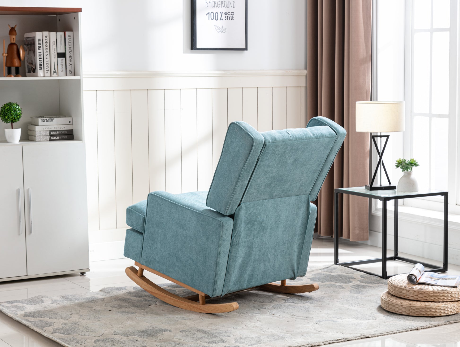 Coolmore Nursery Rocking Chair Upholstered Mid Century Modern Rocker Oversized Armchair For Living Room With Solid Wood Base Mint Green Mint Green Foam Polyester