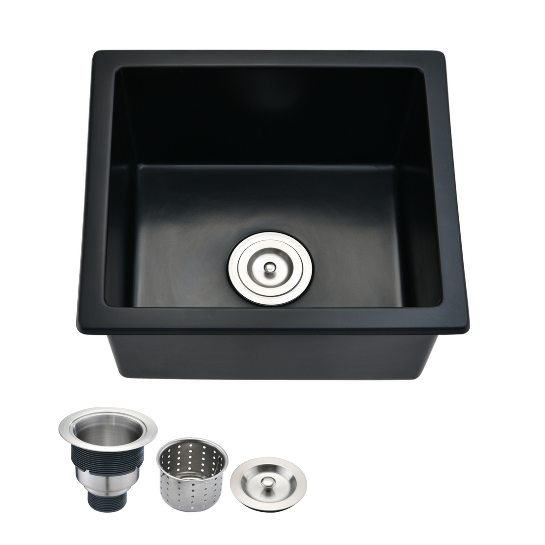 Quartz 18" L X 16" W Undermount Bar Sink With Basket Strainer Matte Black Quartz