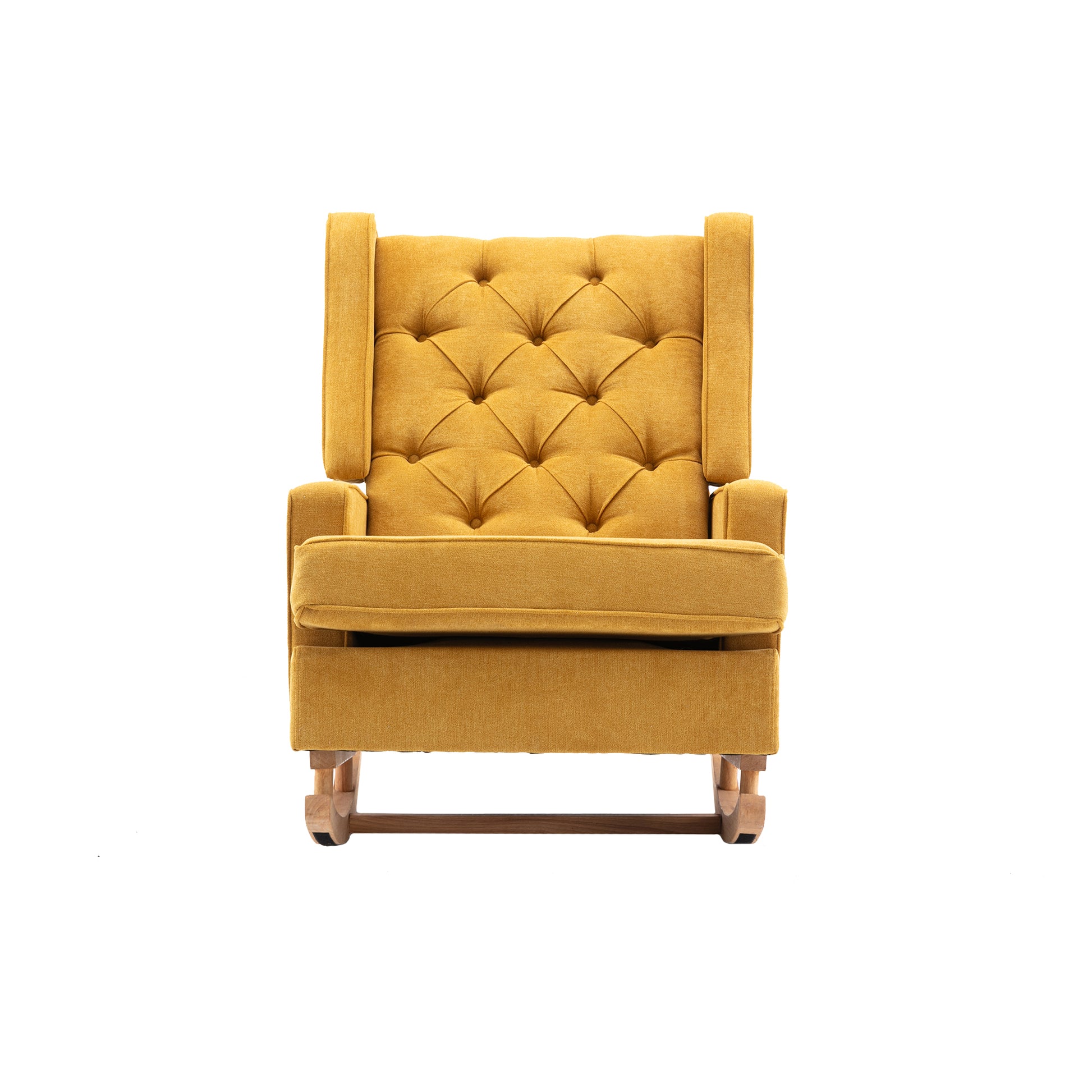 Coolmore Nursery Rocking Chair Upholstered Mid Century Modern Rocker Oversized Armchair For Living Room With Solid Wood Base Mustard Mustard Primary Living Space Foam Linen
