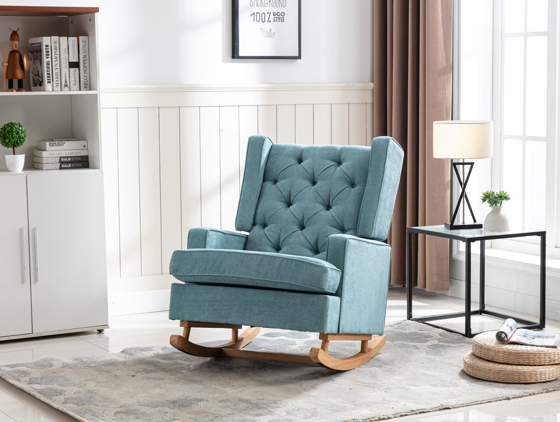 Coolmore Nursery Rocking Chair Upholstered Mid Century Modern Rocker Oversized Armchair For Living Room With Solid Wood Base Mint Green Mint Green Foam Polyester