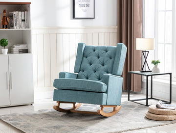 Coolmore Nursery Rocking Chair Upholstered Mid Century Modern Rocker Oversized Armchair For Living Room With Solid Wood Base Mint Green Mint Green Foam Polyester