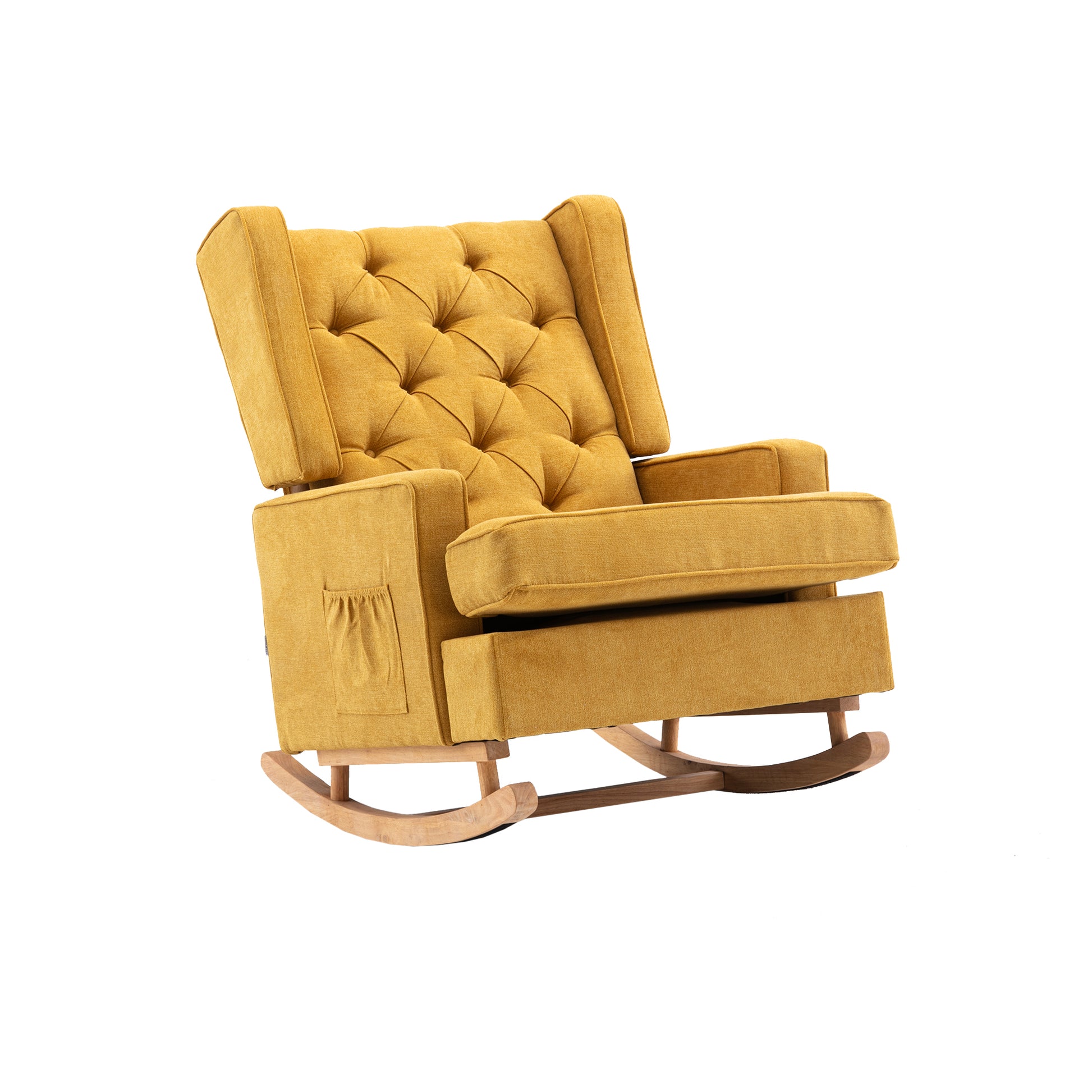 Coolmore Nursery Rocking Chair Upholstered Mid Century Modern Rocker Oversized Armchair For Living Room With Solid Wood Base Mustard Mustard Primary Living Space Foam Linen