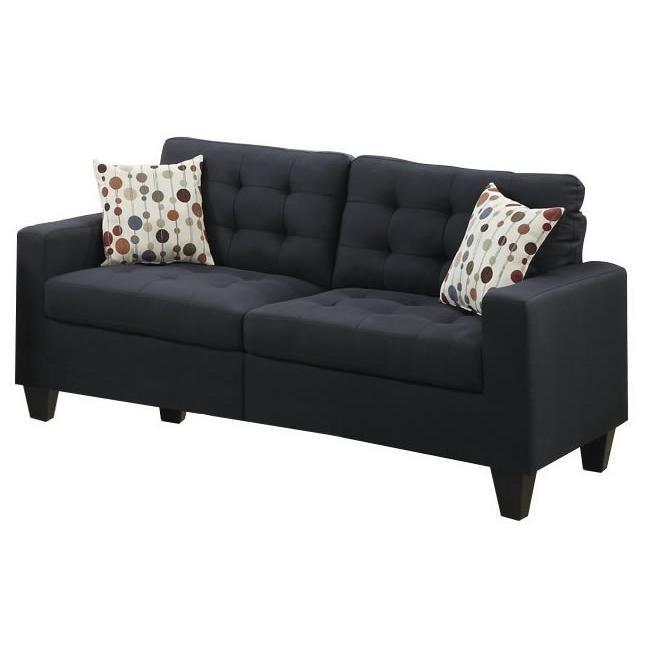 Living Room Furniture 2Pc Sofa Set Black Polyfiber Tufted Sofa Loveseat W Pillows Cushion Couch Solid Pine Black Wood Primary Living Space Tufted Back Modern Pine Square Arms Pine 4 Seat