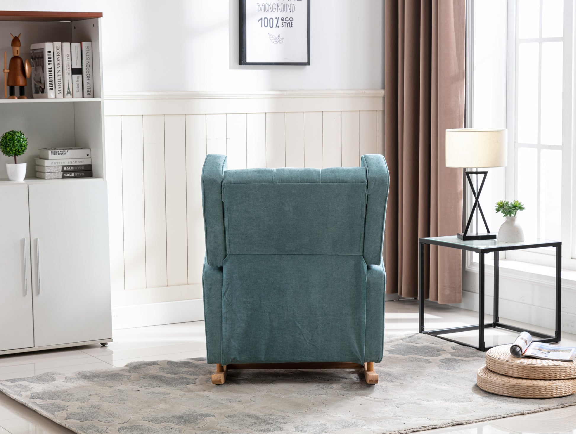 Coolmore Nursery Rocking Chair Upholstered Mid Century Modern Rocker Oversized Armchair For Living Room With Solid Wood Base Mint Green Mint Green Foam Polyester