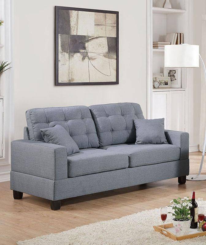 Living Room Furniture 2Pc Sofa Set Grey Polyfiber Tufted Sofa Loveseat W Pillows Cushion Couch Grey Wood Primary Living Space Tufted Back Contemporary,Modern Pine Square Arms Particle Board 4 Seat