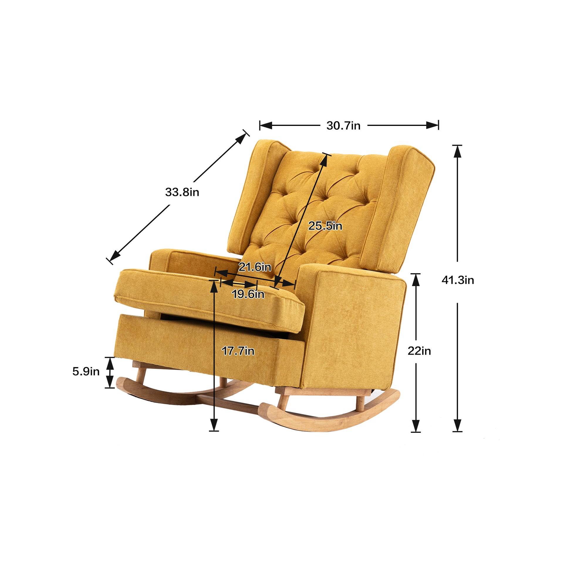 Coolmore Nursery Rocking Chair Upholstered Mid Century Modern Rocker Oversized Armchair For Living Room With Solid Wood Base Mustard Mustard Primary Living Space Foam Linen
