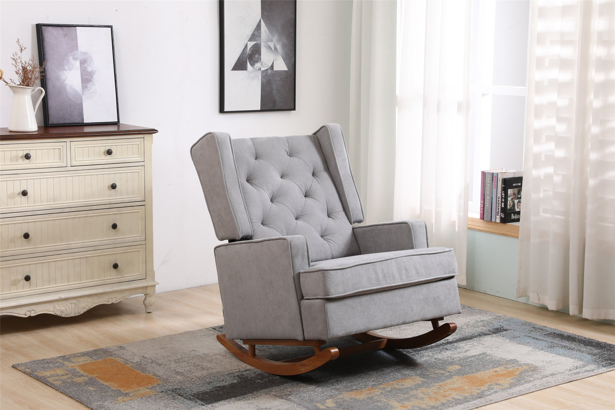 COOLMORE living room Comfortable rocking chair accent light grey-polyester