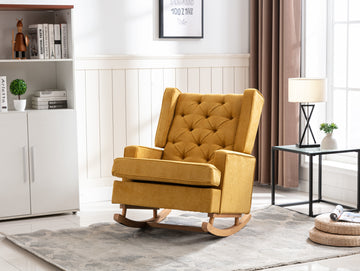 Coolmore Nursery Rocking Chair Upholstered Mid Century Modern Rocker Oversized Armchair For Living Room With Solid Wood Base Mustard Mustard Primary Living Space Foam Linen