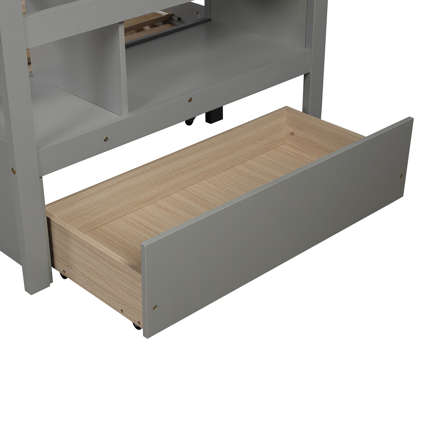 Twin Over Twin King Irregular King Size Bunk Bed With Twin Size Trundle, Extendable Bunk Bed Gray Old Sku :Lp000032Aae Gray Solid Wood