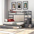 Twin Over Twin King Irregular King Size Bunk Bed With Twin Size Trundle, Extendable Bunk Bed Gray Old Sku :Lp000032Aae Gray Solid Wood