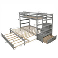 Twin Over Twin King Irregular King Size Bunk Bed With Twin Size Trundle, Extendable Bunk Bed Gray Old Sku :Lp000032Aae Gray Solid Wood