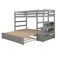 Twin Over Twin King Irregular King Size Bunk Bed With Twin Size Trundle, Extendable Bunk Bed Gray Old Sku :Lp000032Aae Gray Solid Wood