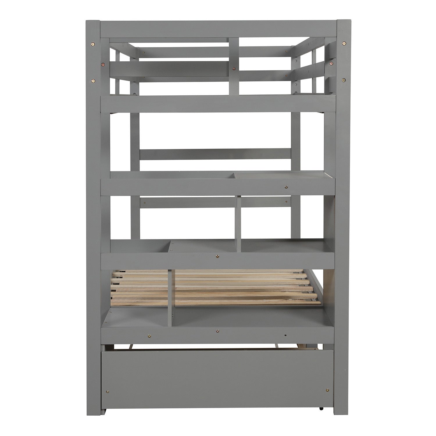 Twin Over Twin King Irregular King Size Bunk Bed With Twin Size Trundle, Extendable Bunk Bed Gray Old Sku :Lp000032Aae Gray Solid Wood