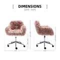 Hengming Modern Faux Fur Home Office Chair, Fluffy Chair For Girls, Makeup Vanity Chair Pink Steel