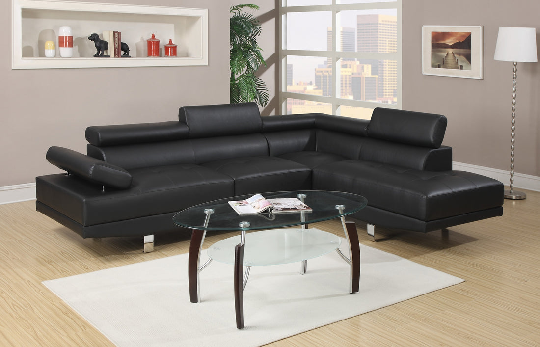 Black Color Sectional Living Room Furniture Faux Leather Adjustable Headrest Right Facing Chaise & Left Facing Sofa Black Faux Leather Primary Living Space Classic,Contemporary,Modern L Shaped Pine Pillow Top Arms Metal 5 Seat