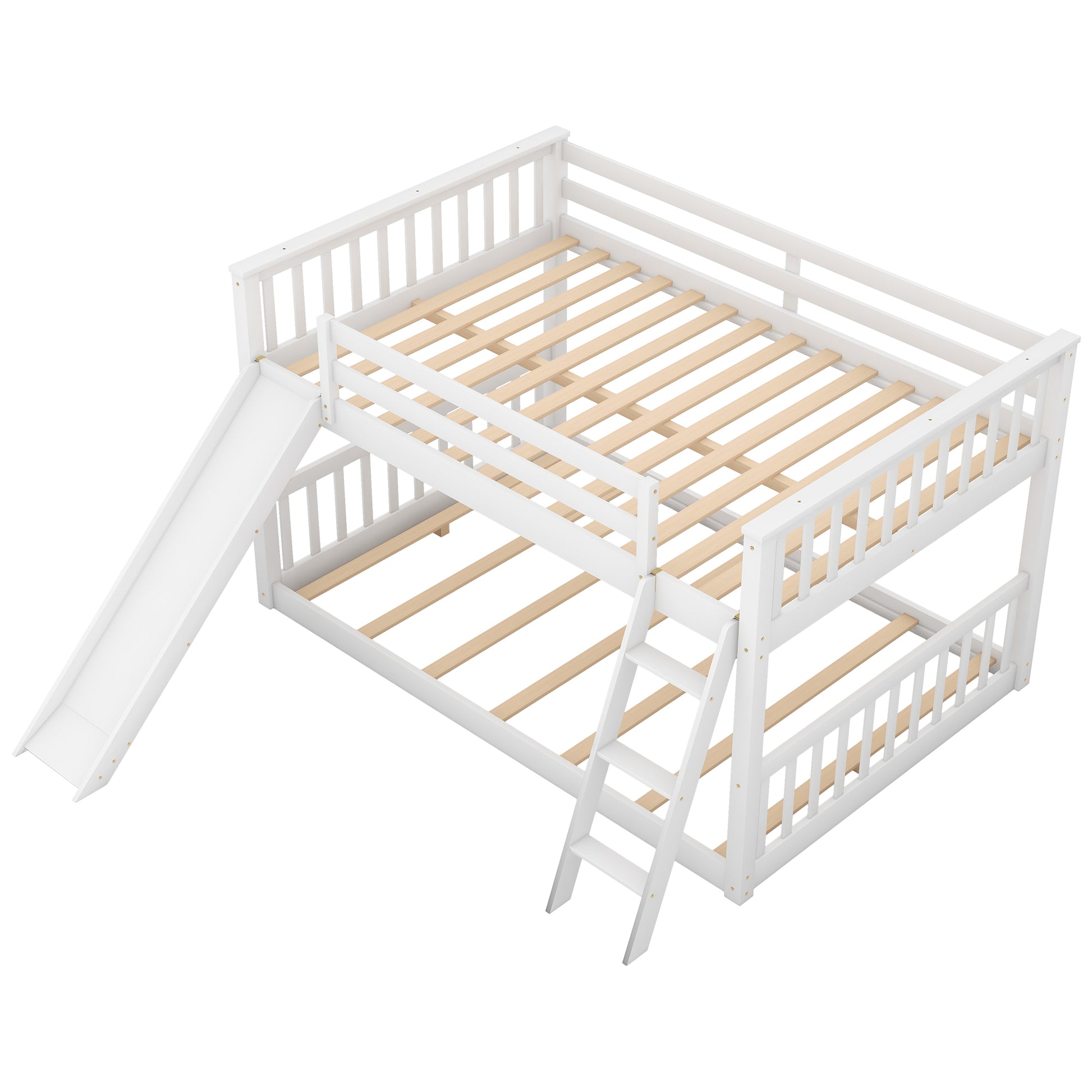 Full Over Full Bunk Bed With Convertible Slide And Ladder, White White Pine