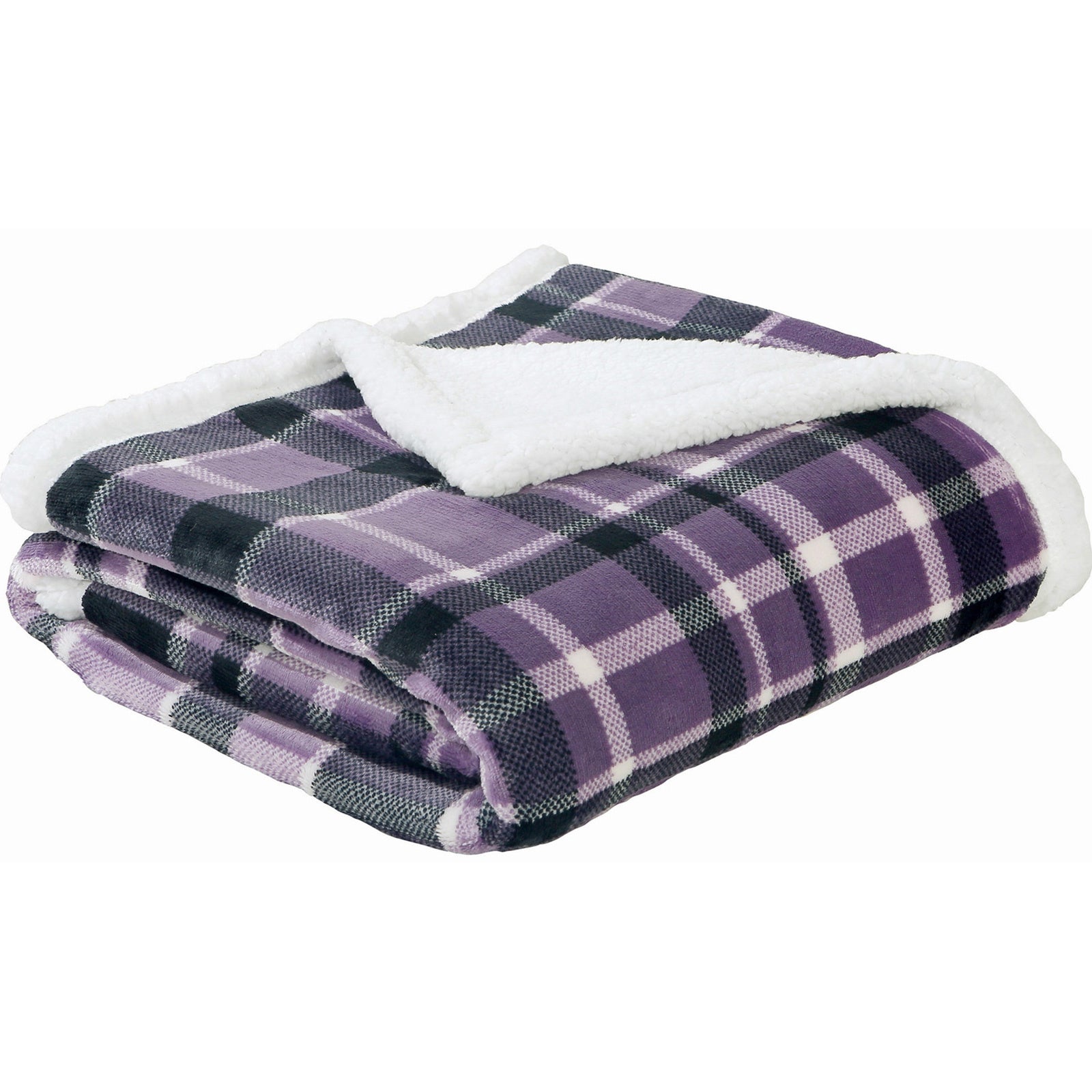 Plaid Flannel Sherpa Throw Blanket 2 Pack Set of 2 purple-polyester