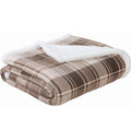 Plaid Flannel Sherpa Throw Blanket Set of 2 brown-polyester