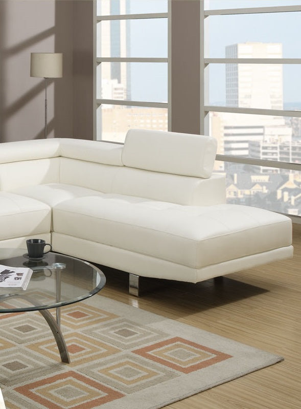 White Color Sectional Living Room Furniture Faux Leather Adjustable Headrest Right Facing Chaise & Left Facing Sofa White Faux Leather Primary Living Space Contemporary,Modern L Shaped Pillow Top Arms Metal 5 Seat