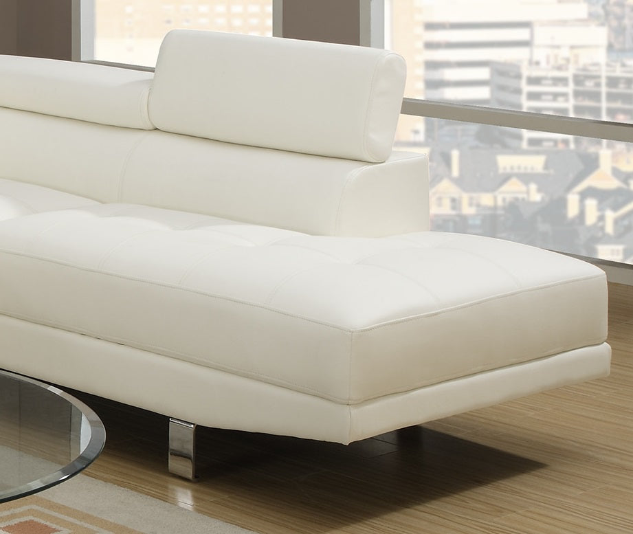 White Color Sectional Living Room Furniture Faux Leather Adjustable Headrest Right Facing Chaise & Left Facing Sofa White Faux Leather Primary Living Space Contemporary,Modern L Shaped Pillow Top Arms Metal 5 Seat