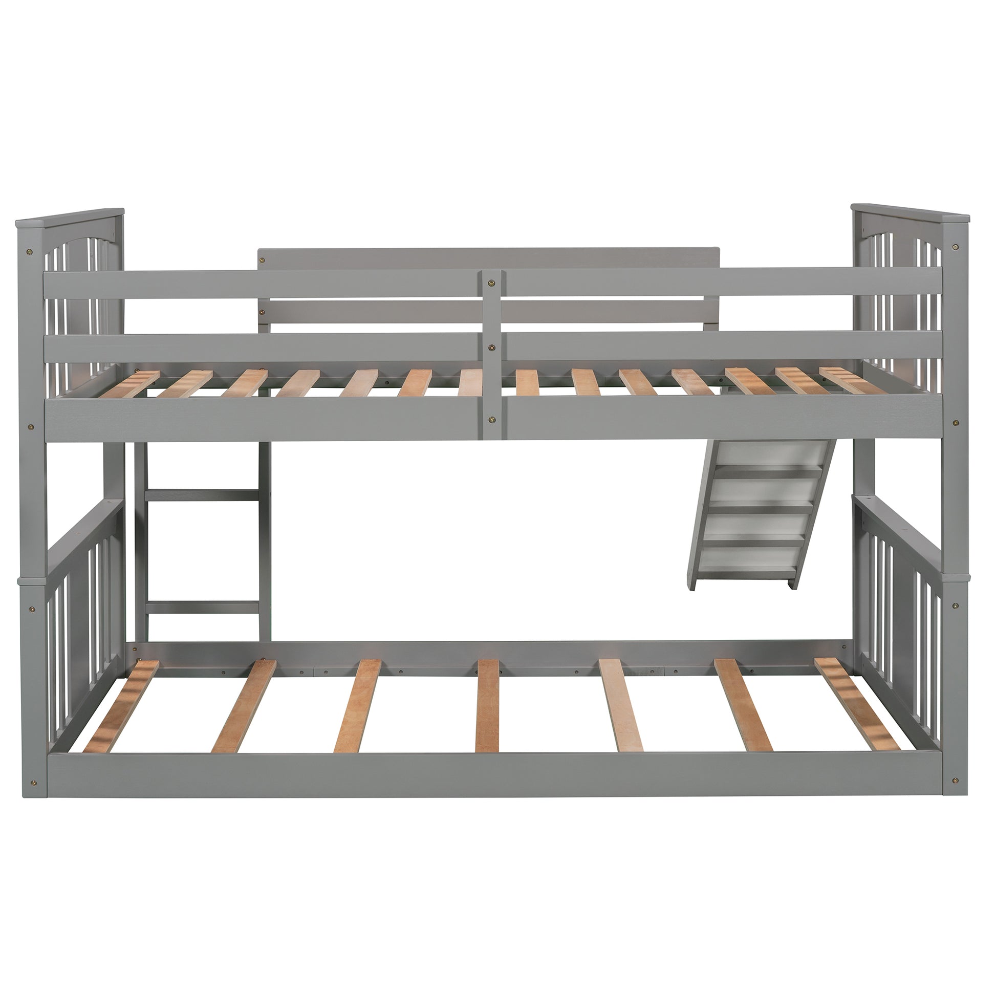 Twin Over Twin Bunk Bed With Slide And Ladder, Gray Old Sku Lp000108Aae Gray Solid Wood