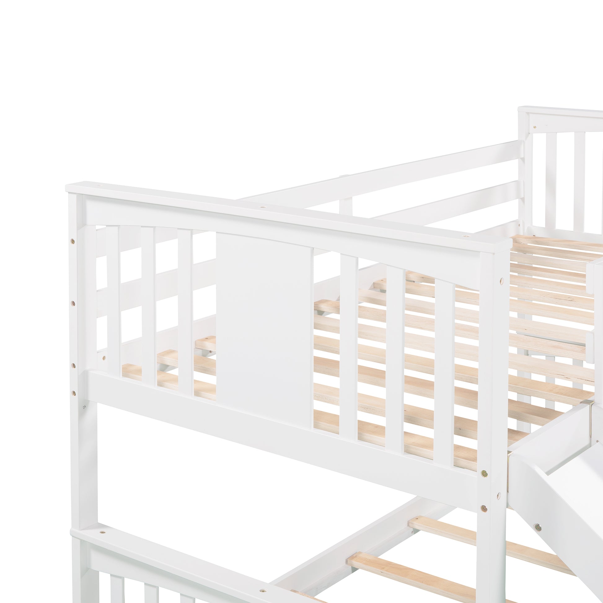 Twin Over Twin Bunk Bed With Slide And Ladder, White Old Sku Lp000108Aak White Solid Wood