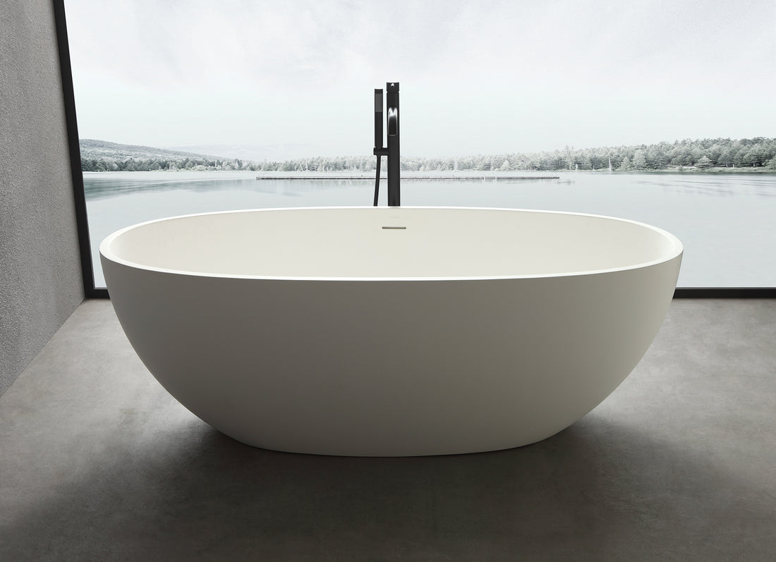 1400Mm Free Standing Artificial Stone Solid Surface Bathtub White Oval Bathroom Freestanding Tubs Matte Less Than 59 In Classic,Luxury,Modern Soaking Center Solid Surface Solid Surface