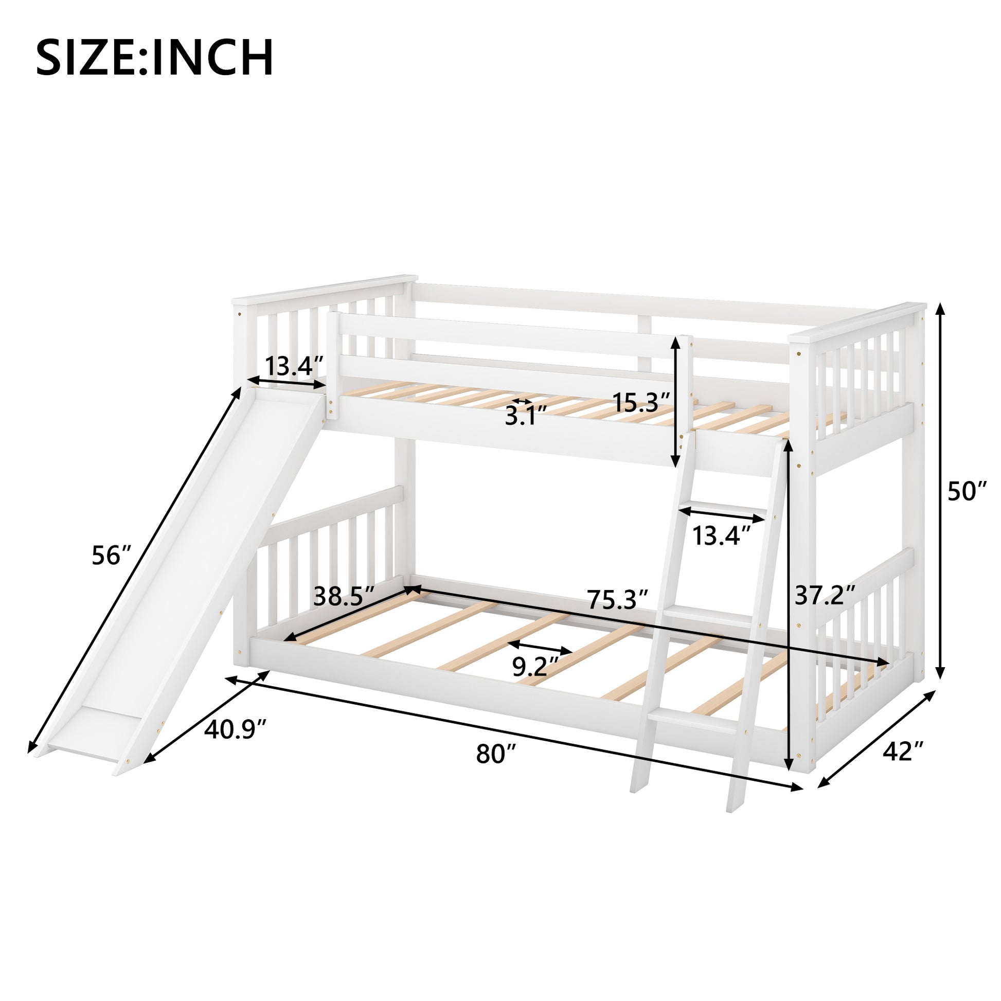 Twin Over Twin Bunk Bed With Convertible Slide And Ladder, White White Pine